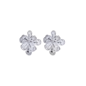 Elegant silver flower stud earrings with sparkling drop-shaped cubic zirconia stones