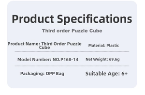 Detailed specifications of a smooth 3x3 educational speed cube for children over six