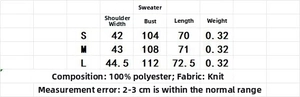 Size chart showing S to L dimensions for the sleeveless asymmetric knitted sweater vest