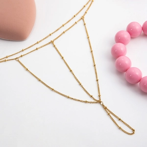 Bracelet de doigt doré double couche élégant avec franges en maille et chaîne satellite