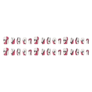 Barbie pink and black wavy pattern press-on nails in short square shape 30pcs set