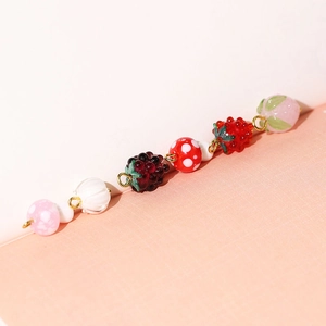 Handmade glass fruit and flower charms for DIY jewelry making with gold rings