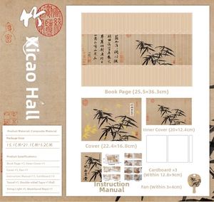 Macro view of Chinese fan book lamp DIY kit components including tassels and scrolls