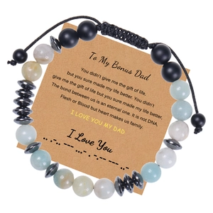 Morse code braided bracelet for Bonus Dad with Amazonite beads and sentiment card