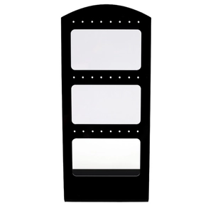 Three-tier black acrylic earring display stand for jewelry storage and presentation
