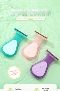 Detail of portable women's razor with built-in soap bar and smooth lubricated head