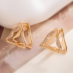 Minimalist 18K gold plated hollow triangle earrings with zircon on a soft fabric base
