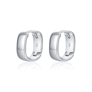 Minimalist square S925 sterling silver hoop earrings with a high-polished mirror finish