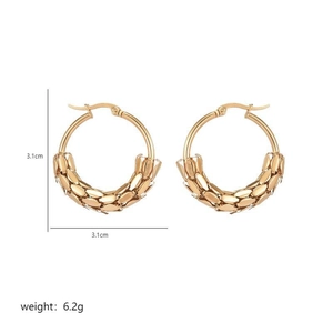 Créoles dorées vintage minimalistes avec motif écailles de poisson 3,1cm diamètre