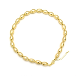 Minimalist 18k gold plated olive bead necklace with adjustable lobster clasp closure