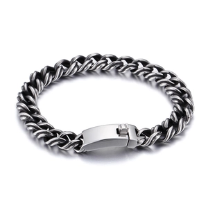 Men Cuban Link Bracelet Vintage 316L Stainless Steel Punk Heavy Metal Industrial Style With Insert Buckle Geometric