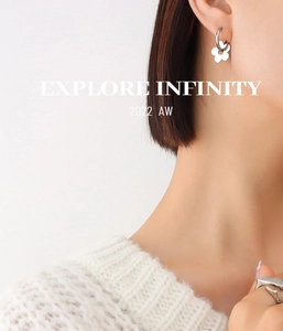 Close-up of minimalist silver flower earrings on model featuring elegant metallic luster
