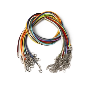 Colorful wax cord necklace ropes with silver lobster clasps and extension chains