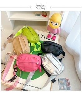 Mini children's waist bags in neon green, khaki, black, pink and silver finishes