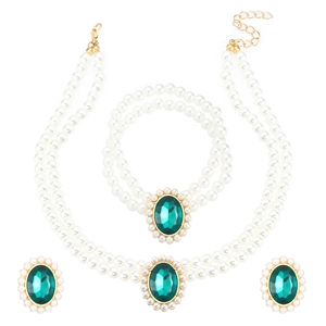 Ensemble de bijoux en perles à double couche avec pierres ovales vertes et fini doré