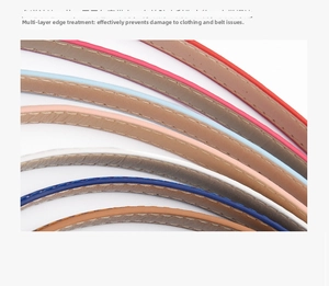 Detailed close-up of colorful leather belts featuring smooth multi-layer oiled edges
