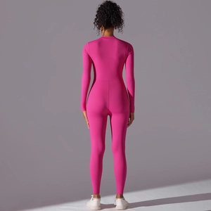 Back view of rose pink high-elastic compression jumpsuit with seamless yoga fit