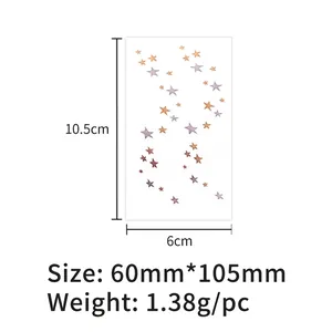 Waterproof gold silver star tattoo stickers featuring colorful stars in 60x105mm size