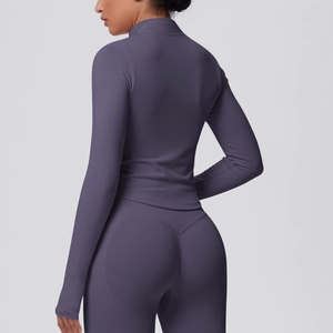Morandi purple tight yoga jacket and high waist leggings fitness set for women