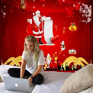 Large festive Christmas tapestry for wall decoration with Santa Claus and snowman patterns