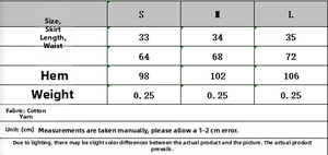 Size chart for women's knit button jacket and mini skirt set with measurements in cm