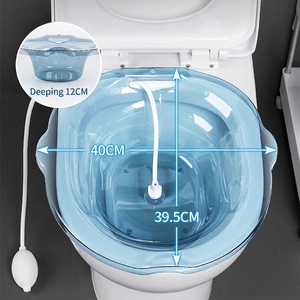 Blue sitz bath for toilet with silicone pump sprayer, 40x39.5cm postpartum basin