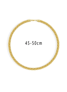 Detailed close-up of 18K gold plated braided chain necklace with 45-50cm size marking