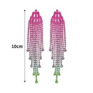 Detail of 10cm gradient rhinestone long tassel earrings with colorful crystal drop fringe