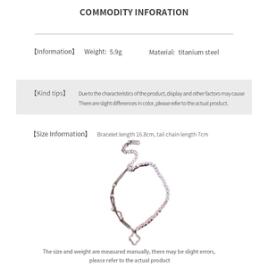 Detailed sizing chart and specifications for the titanium clover double chain bracelet