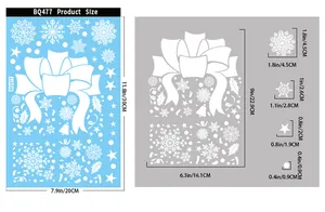 Tableau des tailles pour autocollants de Noël montrant les dimensions des flocons et cadeaux