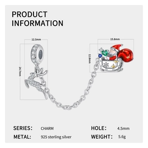 925 sterling silver Christmas reindeer and Santa Claus safety chain charm for bracelets