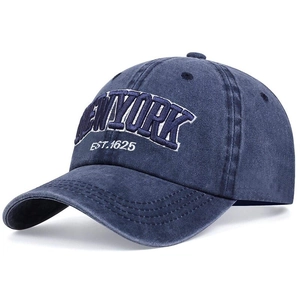 Vintage navy blue washed cotton baseball cap with 3D New York embroidery and curved brim