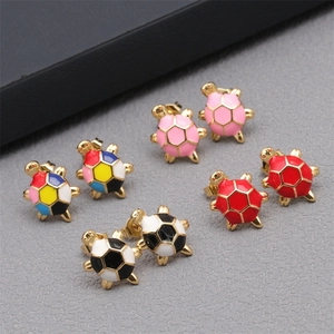 Brass Turtle Stud Earrings Colorful Enamel Drip Oil Animal Shape Cute Fashion Jewelry For Women
