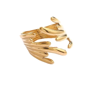 Irregular fluid style 18K gold plated stainless steel open ring for women