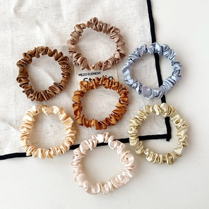 Set of 7 premium silk satin hair scrunchies in earth tones and light blue shades