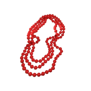 Long multilayered vibrant red faux pearl necklace for a minimalist layered jewelry look
