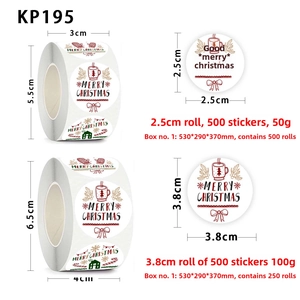 Size chart for Christmas stickers roll featuring 2.5cm and 3.8cm diameter label options