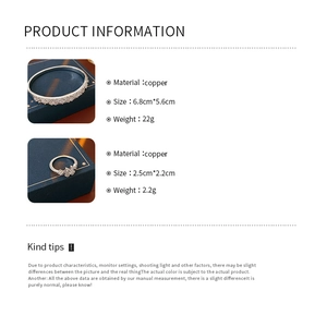 Detail showing dimensions of copper zircon flower bracelet and clover ring set