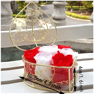 Golden heart box with soap roses dimensions 4.2x1.6 inches for Valentine gift