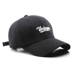 Gorra de béisbol de algodón negro con bordado vintage y visera curva de estilo retro