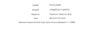 Detailed size and material specification table for titanium steel drip oil jewelry