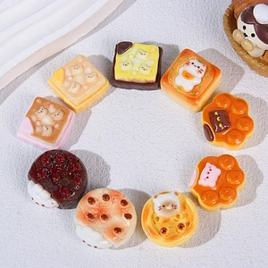 Set of 9 cute resin miniature cartoon cat dessert pastries for DIY crafts and decor