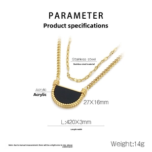 Detailed specs of double-layered stainless steel necklace with black acrylic pendant