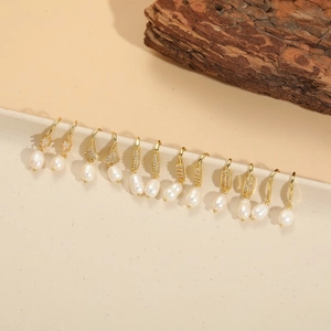 Elegant 14K gold plated freshwater pearl drop earrings with sparkling zircon accents