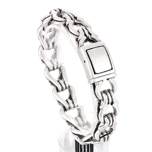 Men Chain Bracelet Vintage Distressed 316L Stainless Steel Industrial Punk Interlocking Linked Style Hip Hop Jewelry