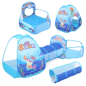 3-in-1 ocean theme kids play tent with crawl tunnel and ball pit in vibrant blue