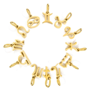 Polished 18K gold plated stainless steel 12 zodiac sign charms set for DIY jewelry