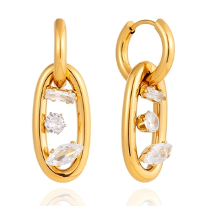 Orecchini a doppio cerchio in acciaio dorato con pietre geometriche di zirconi