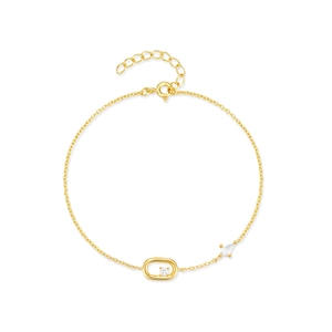 Elegant 18K gold S925 sterling silver bracelet featuring oval and geometric cubic zirconia