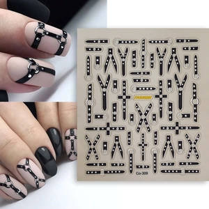 5D Relief Nail Art Stickers Punk Gothic Leather Belt Cross Rivet Design Self Adhesive Dark Style Manicure Decals